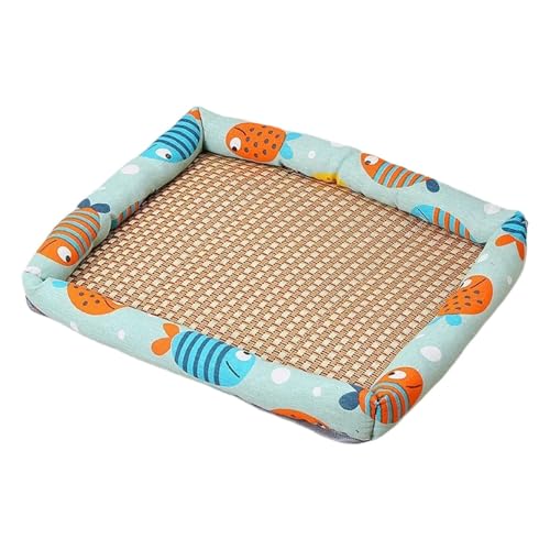 CEWIFO Naturrattan Haustierbettmatte – atmungsaktive Sommer-Kühlmatte gewebt, quadratisch mit Rand, waschbar für Hunde & Katzen (Sky Blue) von CEWIFO