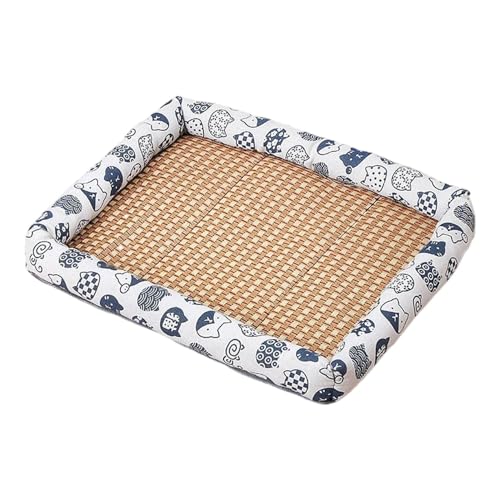 CEWIFO Naturrattan Haustierbettmatte – atmungsaktive Sommer-Kühlmatte gewebt, quadratisch mit Rand, waschbar für Hunde & Katzen (White) von CEWIFO