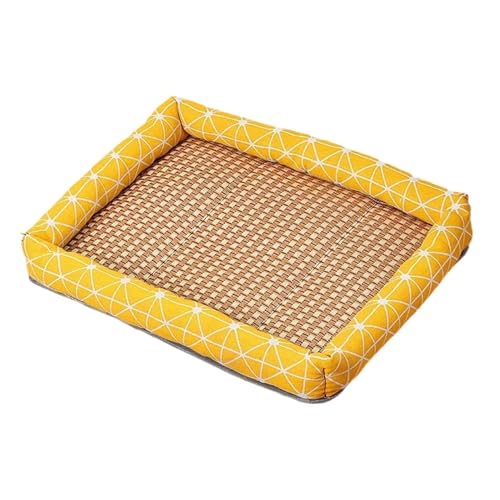 CEWIFO Naturrattan Haustierbettmatte – atmungsaktive Sommer-Kühlmatte gewebt, quadratisch mit Rand, waschbar für Hunde & Katzen (Yellow) von CEWIFO