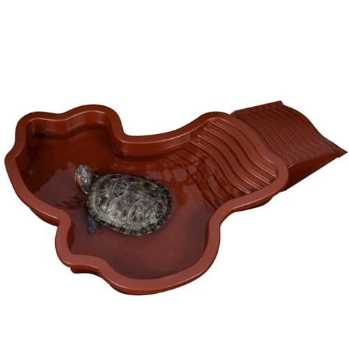 CEWIFO Schildkröten-Badebecken mit Leiter – Reptilien-Wassernapf für Amphibien, Aquarium-Dekoration & Lebensraum-Zubehör Schildkrötenbecken für Amphibien (Red) von CEWIFO