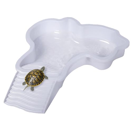 CEWIFO Schildkröten-Badebecken mit Leiter – Reptilien-Wassernapf für Amphibien, Aquarium-Dekoration & Lebensraum-Zubehör Schildkrötenbecken für Amphibien (White) von CEWIFO