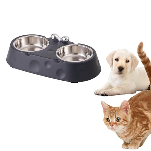 Doppelnapf Edelstahl für Katzen – Futternapf & Wasser napf in einem, langlebig & leicht zu reinigen, ideal für Kätzchen-Mahlzeiten & tägliche Trinkwasserversorgung (A) von CEWIFO