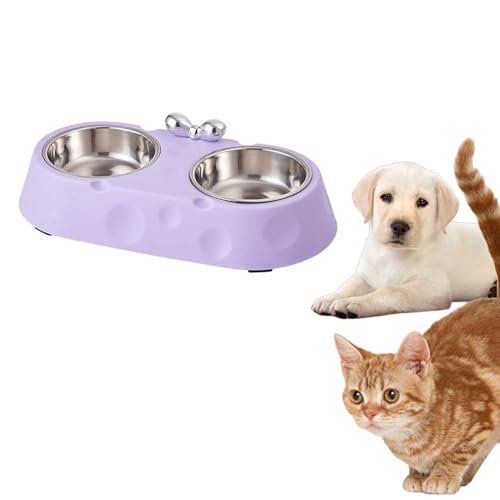 Doppelnapf Edelstahl für Katzen – Futternapf & Wasser napf in einem, langlebig & leicht zu reinigen, ideal für Kätzchen-Mahlzeiten & tägliche Trinkwasserversorgung (C) von CEWIFO