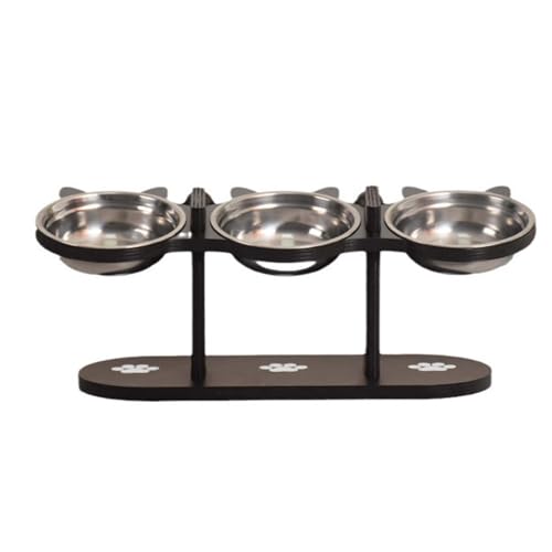 Erhöhter Katzenfressnapf 3er-Set mit Ständer – 15° geneigter Fressnapf aus lebensmittelqualitativem Edelstahl mit Schutzabdeckung, maschinenwaschbar für Katzen, Welpen & Haustiere (schwarz) von CEWIFO