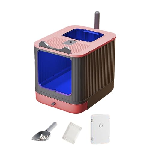 Geschlossene UV-Desinfektions-Katzentoilette – große Faltbare Box mit Dachfenster, abnehmbarem Tablett, Schaufel & geschlossenem Deckel (Pink) von CEWIFO