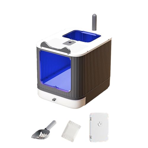 Geschlossene UV-Desinfektions-Katzentoilette – große Faltbare Toilette mit Dachfenster, abnehmbarem Tablett & Schaufel, mit Deckel (White2) von CEWIFO
