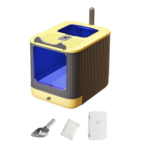 Geschlossene UV-Desinfektions-Katzentoilette – große Faltbare Toilette mit Dachfenster, abnehmbarem Tablett & Schaufel, mit Deckel (Yellow) von CEWIFO