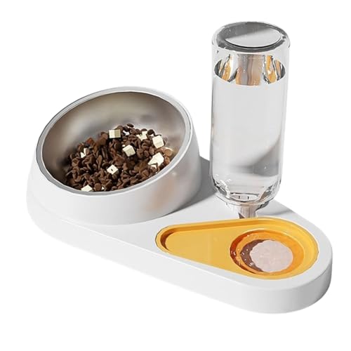 Katzennapf-Set – Doppelter Futternapf für Nass Trockenfutter, 15° neigbare - automatische Wasserflasche, universell für Hunde & Katzen, praktischer Haustier-Feeder mit ergonomischem Design (A) von CEWIFO