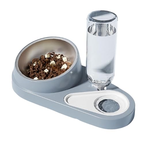 Katzennapf-Set – Doppelter Futternapf für Nass Trockenfutter, 15° neigbare - automatische Wasserflasche, universell für Hunde & Katzen, praktischer Haustier-Feeder mit ergonomischem Design (C) von CEWIFO