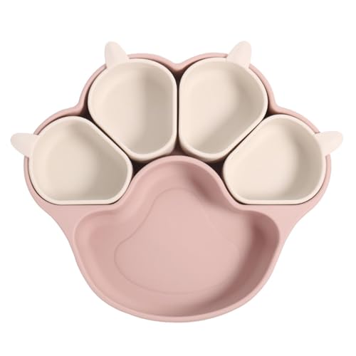 Multifunktionale Silikonschüssel-Set – Kinderschüssel & Haustierschüssel (Katzen- und Hundeschüssel) mit Saugnapf, Katzen-Form Silikonteller & Katzenpad, sicher für Kinder & Haustiere (Rosa) von CEWIFO