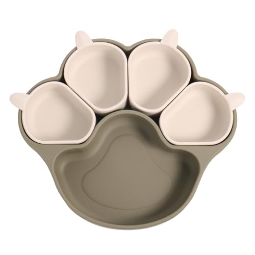 Multifunktionale Silikonschüssel-Set – Kinderschüssel & Haustierschüssel (Katzen- und Hundeschüssel) mit Saugnapf, Katzen-Form Silikonteller & Katzenpad, sicher für Kinder & Haustiere (Armeegrün) von CEWIFO