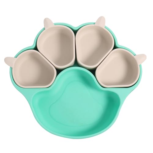 Multifunktionale Silikonschüssel-Set – Kinderschüssel & Haustierschüssel (Katzen- und Hundeschüssel) mit Saugnapf, Katzen-Form Silikonteller & Katzenpad, sicher für Kinder & Haustiere (Mintgrün) von CEWIFO