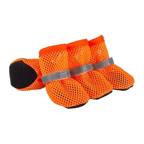 Sommer Hundeschuhe – atmungsaktiv für mittelgroße & große Hunde, bequemer Pfotenschutz mit Rutschfester Gummisohle, langlebig zum Wandern (Orange) von CEWIFO