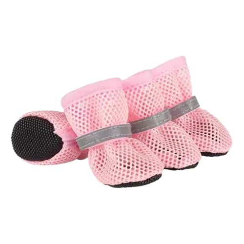 Sommer Hundeschuhe – atmungsaktiv für mittelgroße & große Hunde, bequemer Pfotenschutz mit Rutschfester Gummisohle, langlebig zum Wandern (Pink) von CEWIFO