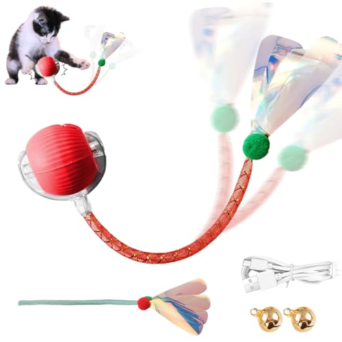 CEWROM Interaktives Katzenball Spielzeug, Katzenspielzeug Elektrisch, Die dritte Generation der agilen beweglichen Katzenkugel mit elastischem Netzschwanz, 360° Rolling Smart Ball für Katzen (Rot) von CEWROM