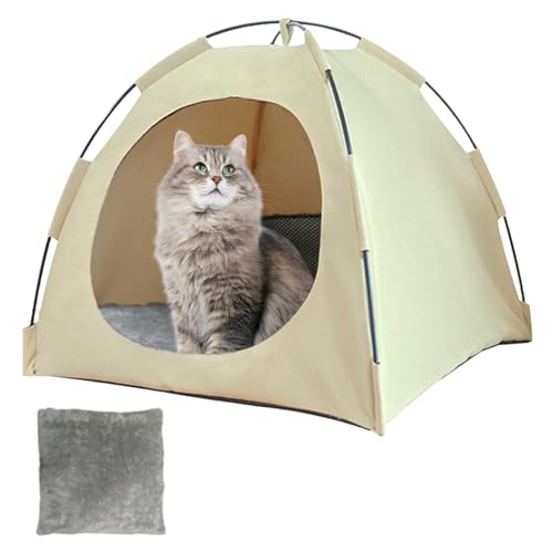 CEWROM Katzenzelt große Katze, Hundehöhle kleine Hunde, Katzenhöhle große Katzen Katzenhaus Indoor, Tragbares Katzenzelt für Katzen aus Atmungsaktivem Material, Waschbar & Leicht Katzentipi (Gelb, M) von CEWROM