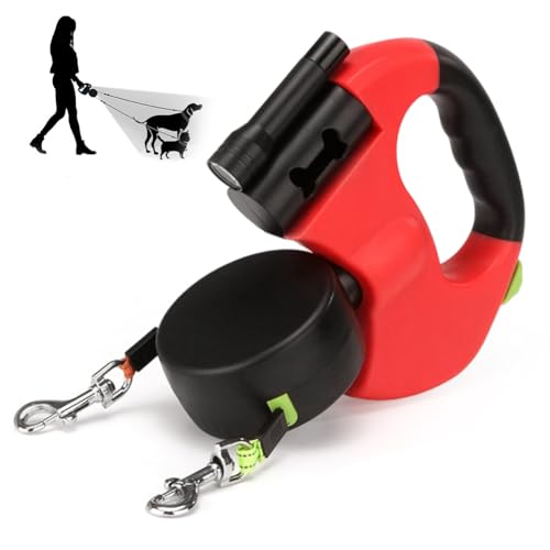 CRWEOM Hundeleine Doppelleine für 2 Hunde – Einziehbare Rollleine mit 360° Drehfunktion, LED-Beleuchtung & Reflektierendem Nylon | Ergonomischer Griff, Rot CRWEOM Hundeleine Doppelleine für 2 Hunde – Einziehbare Rollleine mit 360° Drehfunktion, LED-Beleuchtung & Reflektierendem Nylon | Ergonomischer Griff, Rot von CEWROM