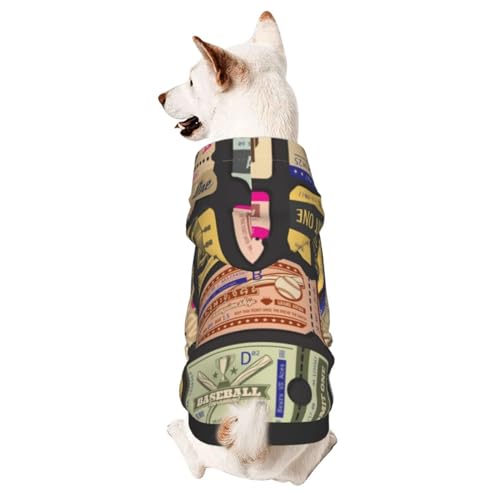 Baseball-/Retro-Eintrittskarten, Hunde-Kapuzenpullover für kleine und mittelgroße Hunde von CFAN