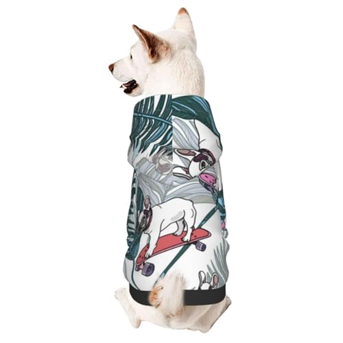 Bulldogge auf Skateboard und tropischen Blättern, Hunde-Kapuzenpullover, Hundekleidung für Welpen, Kätzchen, kleine, mittelgroße Hunde, Katzen von CFAN