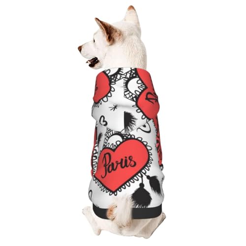 Eiffelturm Paris Herz und Bürsten Pelzmuster Hunde-Kapuzenpullover Haustierkleidung warmer Kapuzenpullover für kleine und mittelgroße Hunde von CFAN
