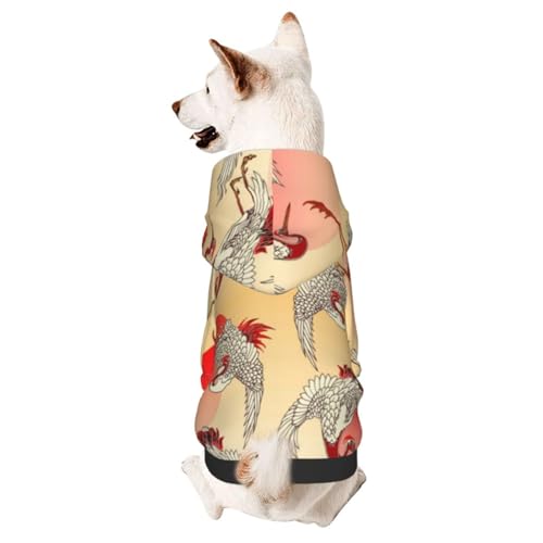 Hunde-Kapuzenpullover im japanischen Stil mit fliegenden Kranichen über einer aufgehenden Sonne, für Welpen, Kätzchen, kleine, mittelgroße Hunde, Katzen von CFAN