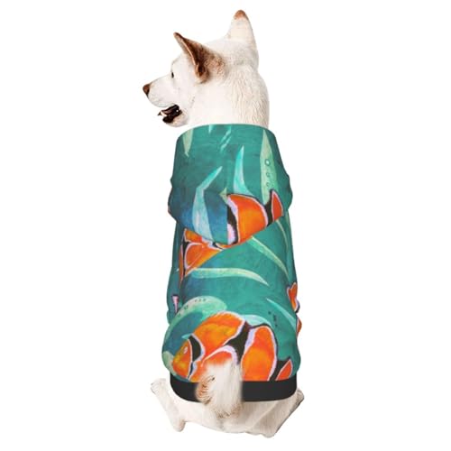 Hunde-Kapuzenpullover mit Aquarell-Clownfischmuster mit Wellen, warmer Kapuzenpullover für kleine und mittelgroße Hunde von CFAN