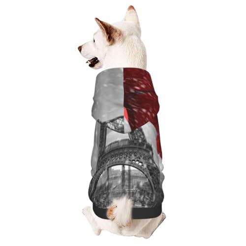 Hunde-Kapuzenpullover mit Eiffelturm mit fliegenden Regenschirmen, Winter-Hundepullover, Haustier-Pullover, Hundekleidung Hunde-Kapuzenpullover mit Eiffelturm mit fliegenden Regenschirmen, Winter-Hundepullover, Haustier-Pullover, Hundekleidung von CFAN