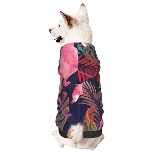 Hunde-Kapuzenpullover mit Flamingo- und Palmenblättern, warmer Kapuzenpullover für kleine und mittelgroße Hunde von CFAN