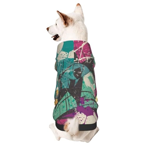 Hunde-Kapuzenpullover mit Fußball-Kritzelmuster, Grunge-Textur, warmer Kapuzenpullover für kleine und mittelgroße Hunde von CFAN