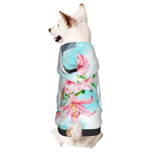 Hunde-Kapuzenpullover mit Kranich- und rosa Blumenmuster, Haustierkleidung, Hunde-Kapuzenpullover für kleine und mittelgroße Hunde von CFAN