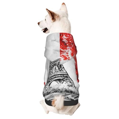 Hunde-Kapuzenpullover mit Ölgemälde-Motiv, Motiv: Paris Eiffelturm und rote Ahornbäume, Haustierkleidung, Kapuzenpullover für kleine und mittelgroße Hunde von CFAN