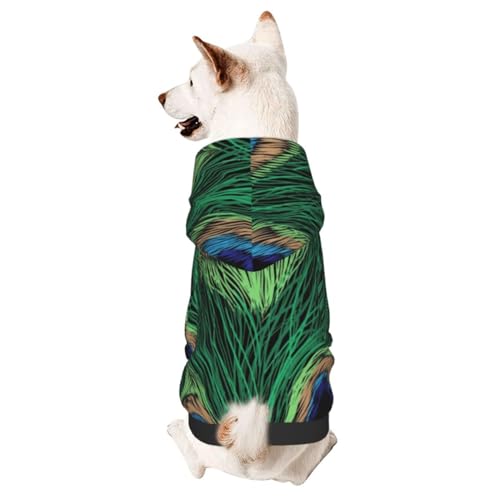 Hunde-Kapuzenpullover mit Pfauenfeder-Muster, für Herbst und Winter, für Hunde und Katzen, Grün von CFAN