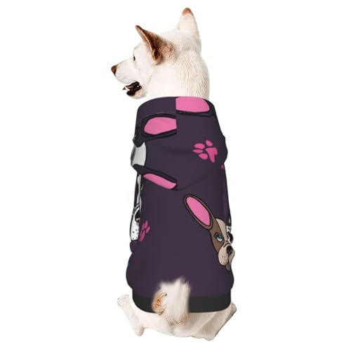 Hunde-Kapuzenpullover mit Pfoten-Silhouette, Motiv: Französische Bulldogge, Hunde-Kapuzenpullover für kleine und mittelgroße Hunde von CFAN