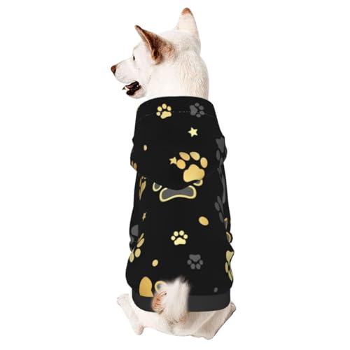 Hunde-Kapuzenpullover mit Pfotenabdruck und Sternmuster, warmer Kapuzenpullover für kleine und mittelgroße Hunde, goldfarben von CFAN