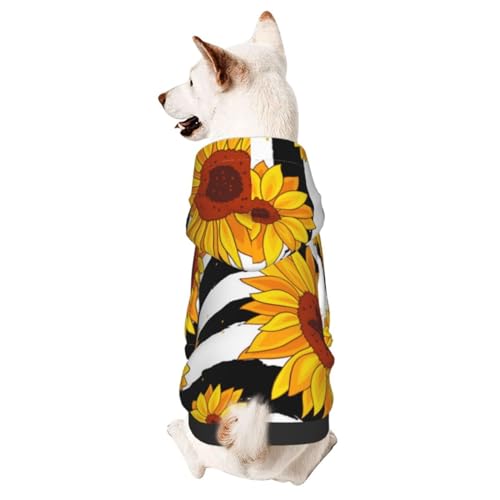 Hunde-Kapuzenpullover mit Sonnenblumen-Motiv, schwarz-weiß gestreift, Winterpullover für Hunde von CFAN