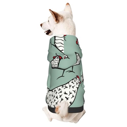 Hunde-Kapuzenpullover mit handgezeichnetem Hühnermuster, warmer Kapuzenpullover für kleine und mittelgroße Hunde von CFAN
