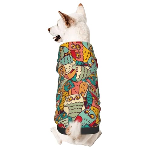 Hunde-Kapuzenpullover mit lustigen Eulen, nahtloses Muster, für kleine und mittelgroße Hunde von CFAN