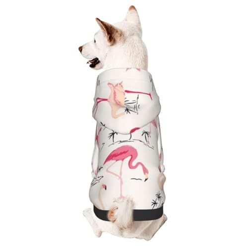 Hunde-Kapuzenpullover mit rosa Flamingo-Vogel- und Palmenmuster, Haustierkleidung, Hunde-Kapuzenpullover für kleine und mittelgroße Hunde von CFAN