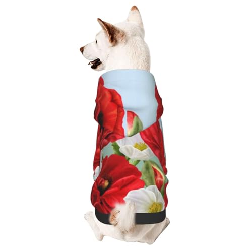 Hunde-Kapuzenpullover mit roten Blumen und weißen Anemonen, für kleine und mittelgroße Hunde, Katzen, Kätzchen von CFAN