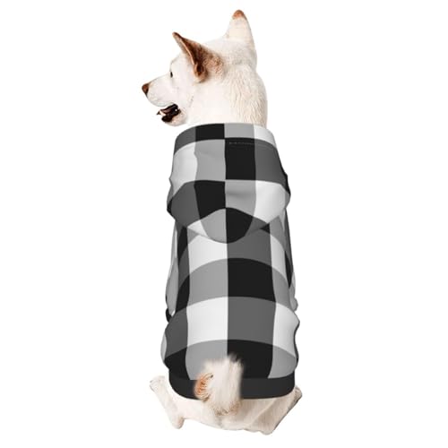 Hunde-Kapuzenpullover mit strukturiertem Schottenkaromuster, schottisches schwarz-weißes Karomuster, Hundekleidung für Welpen, Kätzchen, kleine, mittelgroße Hunde, Katzen von CFAN