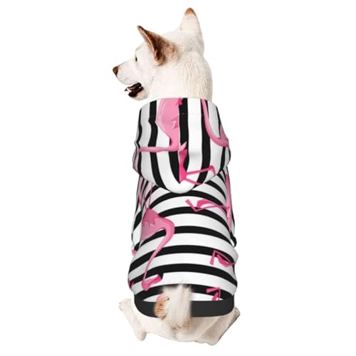 Hunde-Kapuzenpullover mit tropischem Flamingo, Vögeln und schwarzen Streifen, für kleine, mittelgroße Hunde, Katzen, Kätzchen Hunde-Kapuzenpullover mit tropischem Flamingo, Vögeln und schwarzen Streifen, für kleine, mittelgroße Hunde, Katzen, Kätzchen von CFAN