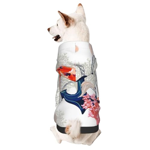 Hunde-Kapuzenpullover mit tropischem Koi-Fisch-Anker-Korallen-Texturstreifen, Winter-Hundepullover, Haustier-Pullover, Hundebekleidung von CFAN