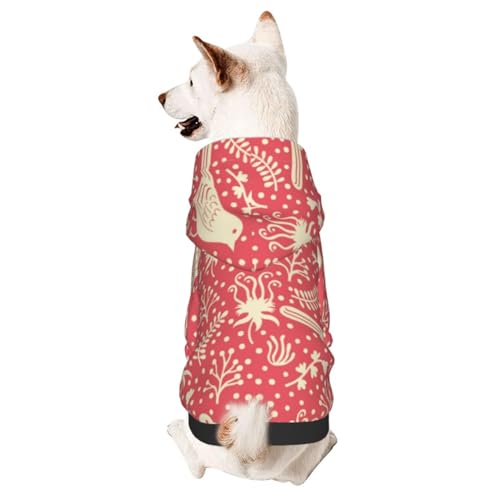 Hunde-Wintermantel mit Kapuze, rote Vögel mit Blumenmuster, Hundekleidung für kleine Hunde, Haustier-Kapuzenpullover, Katzenbekleidung von CFAN