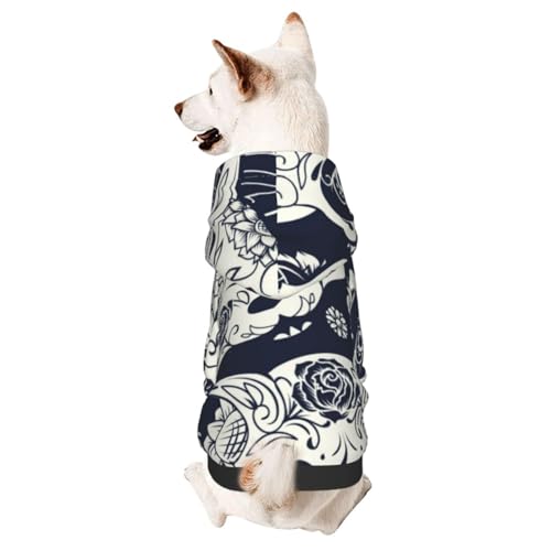 Hunde-Wintermantel mit Kapuze und Totenkopf mit Blumenmuster und Blumenmuster, Hundekleidung für kleine Hunde, Haustier-Kapuzenpullover, Katzenbekleidung von CFAN