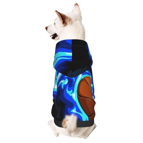 Hundepullover mit Kapuze für kleine und mittelgroße Hunde, Motiv: Burning Basketball, Blau von CFAN
