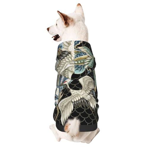 Hundepullover mit Kranich- und Blumenmotiv, für den Winter, Welpen, Haustier-Sweatshirt, Kleidung für kleine und mittelgroße Hunde von CFAN