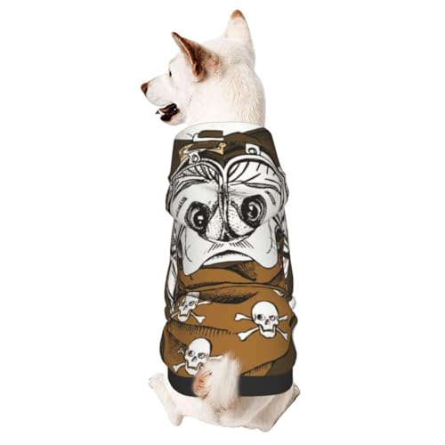 Hundepullover mit Militärmütze, Totenkopf-Schal, Bulldogge, für den Winter, Welpen, Kapuzenpullover, Haustier-Sweatshirt, Kleidung für kleine und mittelgroße Hunde von CFAN