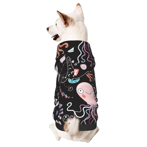 Hundepullover mit Oktopus- und Quallen-Textur, für den Winter, Welpen, Kapuzenpullover, Haustier-Sweatshirt, Kleidung für kleine und mittelgroße Hunde von CFAN