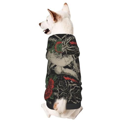 Hundepullover mit Totenkopf und Rosen, Gothic-Stil, für den Winter, Welpen, Haustier-Sweatshirt, Kleidung für kleine und mittelgroße Hunde von CFAN