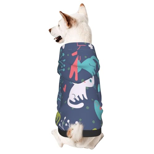 Kapuzenpullover für kleine Hunde, Motiv: bunte Katzen und Vögel, für den Winter, mit Kapuze von CFAN